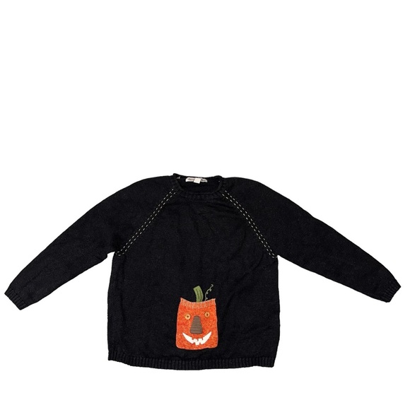 Vintage David Brooks Black Pumpkin Appliqué Crewneck Sweater - Picture 1 of 6